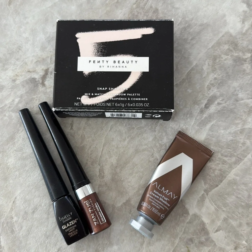 Fenty Beauty Snap Shadow Palette #5 Peach with Black and Brown Eye Liners Bundle